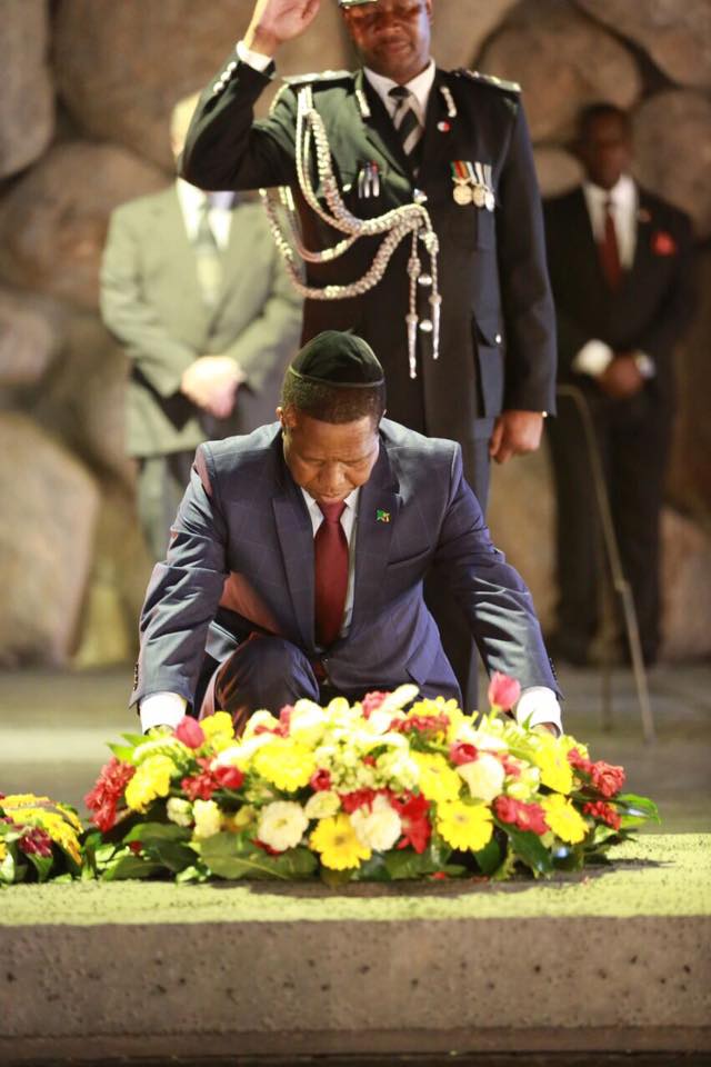 President Edgar Lungu prays at Jesus' tomb in Jerusalem recently 