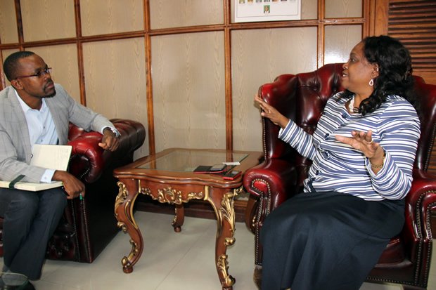 Ministry of National Guidance and Religious Affairs Godfridah Sumaili during an interview with News Diigers at her office in Lusaka-picture by Tenson Mkhala