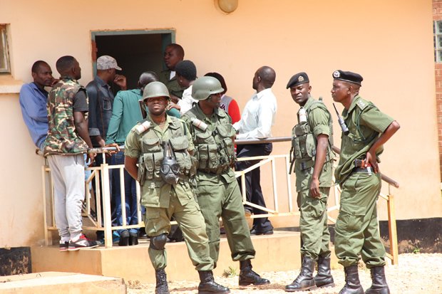 Police officers at Lusaka's Magistrates Court-picture by Tenson Mkhala