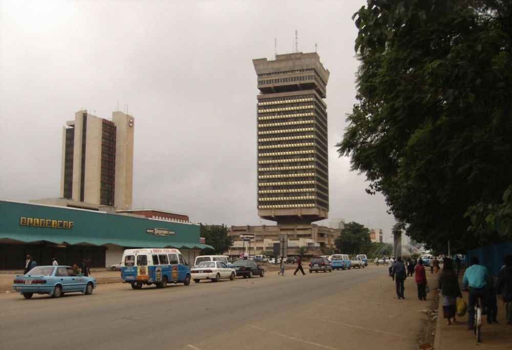Ben Bella Road in Lusaka City. ZANACO Head office and Findeco House in the background