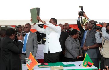 President Edgar Lungu during the signing of the Amended Constitution at Heroes Stadium in Lusaka
