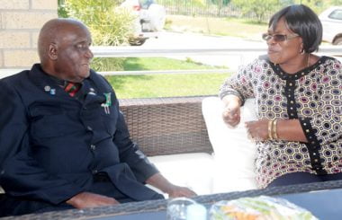 Dr Kenneth Kaunda with Higher Education minister Nkandu Luo at his residence in Lusaka's State Lodge-picture by Tenson Mkhala
