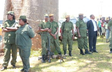 Police Officers awaits the arrival of President Edgar Lungu in Chipata-Picture by Tenson Mkhala