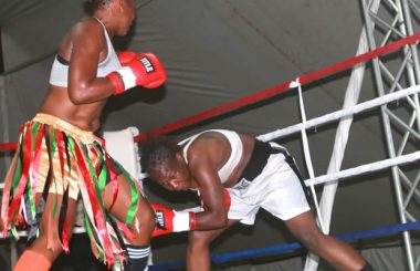 Esther Phiri during a fight with a Zimbabwean boxer in Lusaka-Picture by Tenson Mkhala