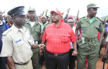 UPND vice president Geoffrey Mwamba speaks to police officers -picture by Tenson Mkhala