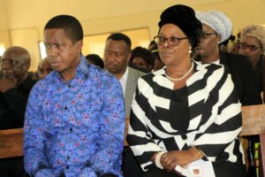 President Edgar Lungu with wife Esther in Chawama New Apostolic Church last year-Picture by Tenson Mkhala