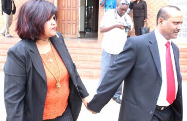 Gmae stors manager Vincent Palan with wife at Court in Lusaka-picture by Tenson Mkhala