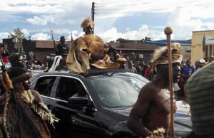 Paramount Chief Mpezni of the Ngoni arrives at Mutenguleni during the 2017 N'cwala ceremony in Chipata