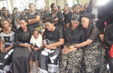 Late Joe Chibangu's wife Jubilee ( second from right) with relatives at Cathedral of the Holiy Cross in Lusaka