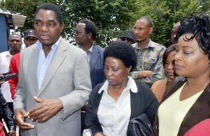UPND Leader Hakainde Hichilema speaks to journalists shortly after visiting Oracle Media proprietor Mutinta Mazoka at Kabwata Police today - Picture by Tenson Mkhala