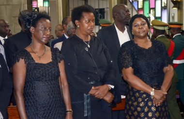 Former first lady Maureen Mwanawasa (r) among mourners during a church service for Regina at Cathedral of the Holy Cross in Lusaka-picture by Tenson Mkhala