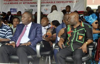 Finance minister Felix Mutati with Home Affairs minister Kapyongo at the Women Day in Lusaka-picture by Tenson Mkhala