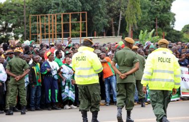 Police officers keeping vigil at some PF cadres during Youth Day celebrations in Lusaka-picture by Tenson Mkhala