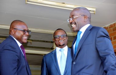 L-r: Lawyer Robert Simeza, Gilbert Phiri and Mulambo Haimbe at Lusaka High Court-picture by Tenson Mkhala