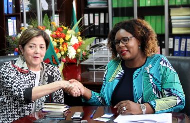 Agriculture minister Dora Siliya with International Fund for Agriculture Development country director Abla Benhammouche during press briefing in Lusaka-picture by Tenson Mkhala