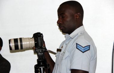 Zambia Air Force photographer during a joint Defense and Home Affairs press briefing in Lusaka-picture by Tenson Mkhala
