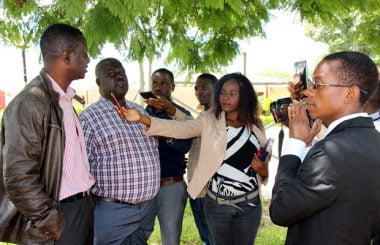 UPND's Likando Mufalali speaks to journalist in Lusaka-picture by Tenson Mkhala