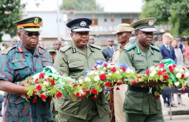 Deputy Defense and security chiefs goes to lay of wreath during Youth Day celebrations in Lusaka-picture by Tenson Mkhala