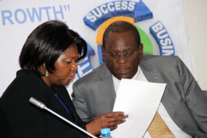 Commerce minister Margaret Mwanakatwe with COMESA assistant secretary general Ambassador Dr Kipyego Cheluget during the Zambia public and private dialogue in Lusaka-picture by Tenson Mkhala