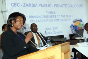 Commerce minister Margaret Mwanakatwe during the Zambia public and private dialogue in Lusaka-picture by Tenson Mkhala