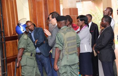 Police blocks USA deputy chief of section for political and economic affairs Matthews Petit from getting inside the court-picture by Tenson Mkhala