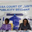 Vice president Inonge Wina with Chief Justice Lombe Chibesakunda during the official opening of the publicity seminar for Zambia by the COMESA court of Justice at Mulungushi International Conference Center in Lusaka-picture by Tenson Mkhala