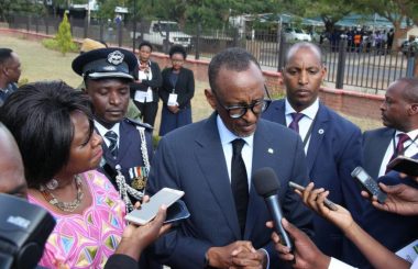Rwanda President Paul Kagame speaks to journalist shortly after laying a wreath at late president Michael Chilufya Sata, late president Levy Patrick Mwanawasa, and late president Frederick Chiluba’s graves at Embassy Park in Lusaka- Picture by Tenson Mkhala