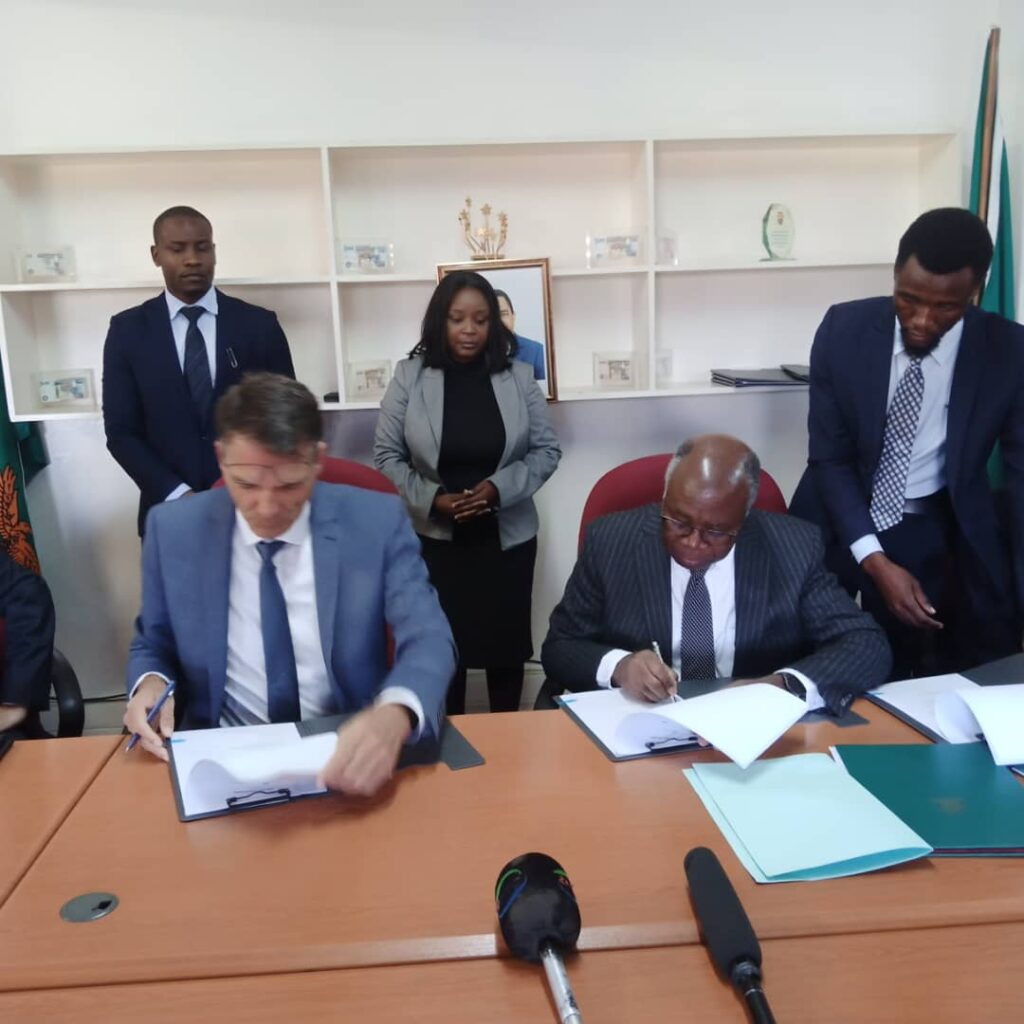 FINANCE and National Planning Minister Dr Situmbeko Musokotwane and Head of Development Cooperation at the Embassy of Germany in Zambia Dr Bernhard Trautner signing the €35.8m (K750 m) financing agreements - Picture by Philip Chisalu