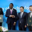 President Hakainde Hichilema, Minister of Science and Technology Felix Mutati and ZTE officials during the signing of an MOU for the setting up of a smartphone assembly plant in Zambia – Picture credit HH presidential Facebook page