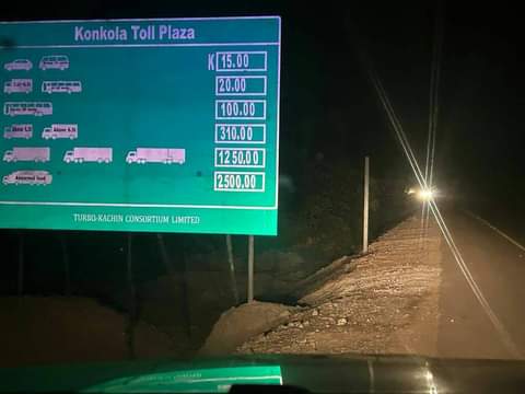 Konkala Toll Plaza fees on the Chingola-Kasumbelasa