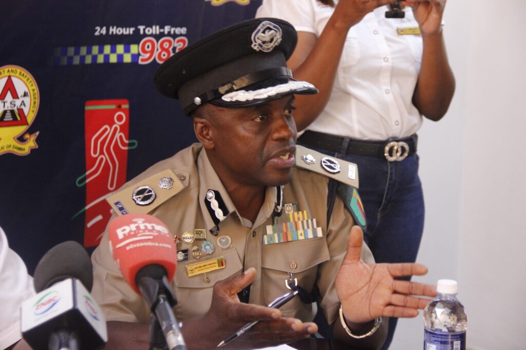 Zambia Police Spokesperson Rea Hamoonga speaking to the media during the launch of the speed camera enforcement press briefing at the Road Transport and Safety Agency headquarters in Lusaka on Friday-Picture by Chongo Sampa