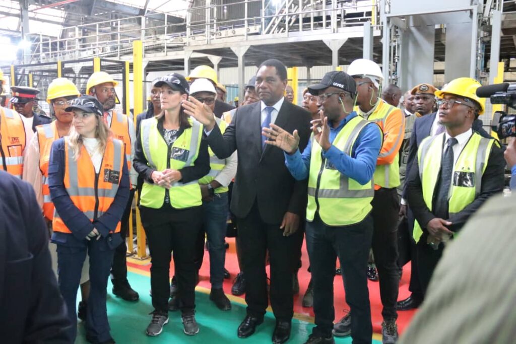 President Hakainde Hichilema touring Zambia Breweries PLc upgraded plant during a commissioning ceremony along Mungwi road in Lusaka yesterday-Picture by Chongo