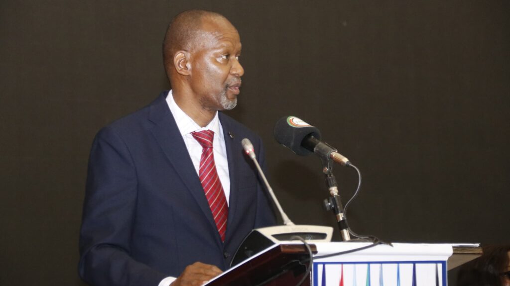 SADC Executive Secretary Elias Magosi making his remarks during the 26th meeting of the Ministerial Committee of the Organ (MCO) on politics, defense and security corporation in Lusaka yesterday-Picture by Chongo Sampa