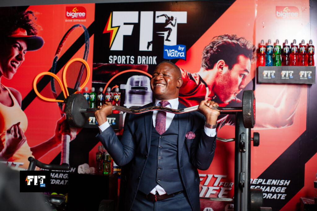 Sports Minister Elvis Nkandu during the of BigTree’s FIT sports drink