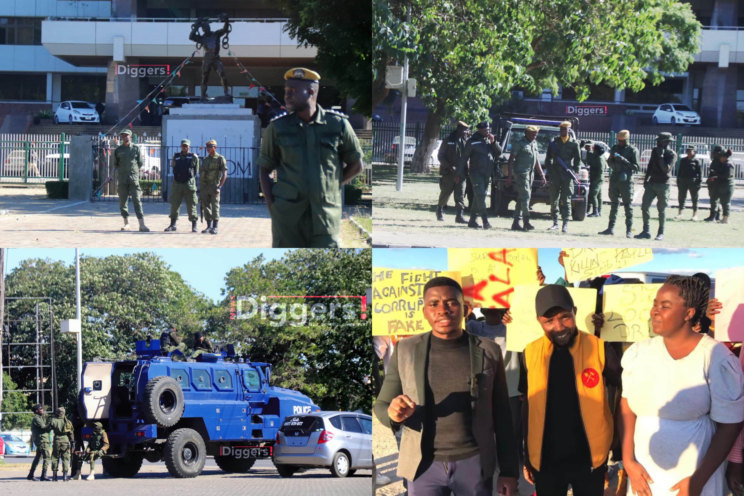 Police camp at Freedom Statue, as Socialist Party youths shift protest