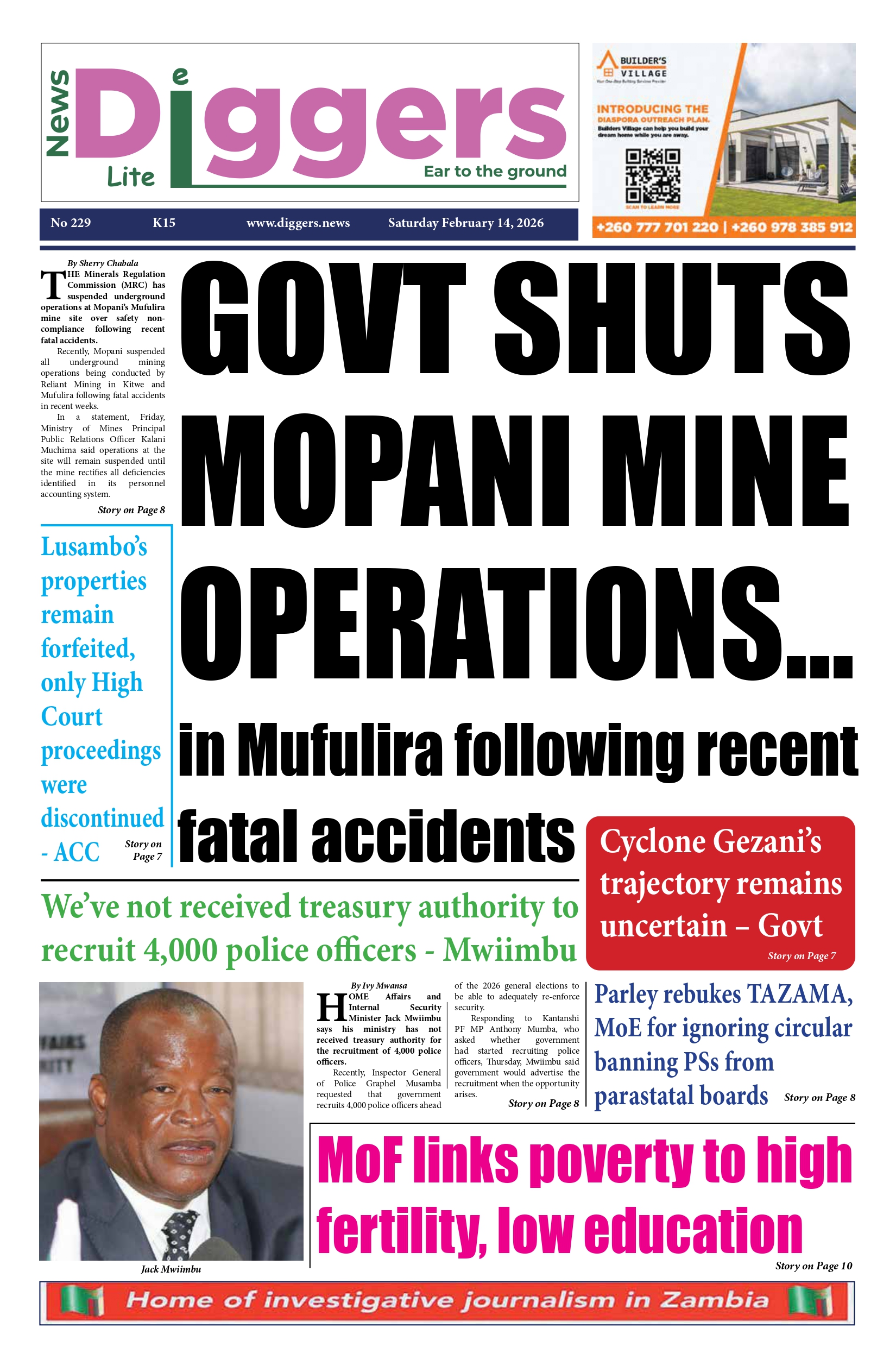 News Diggers Weekend Epaper Edition 229 Saturday February 14, 2026 – Zambia: News Diggers!