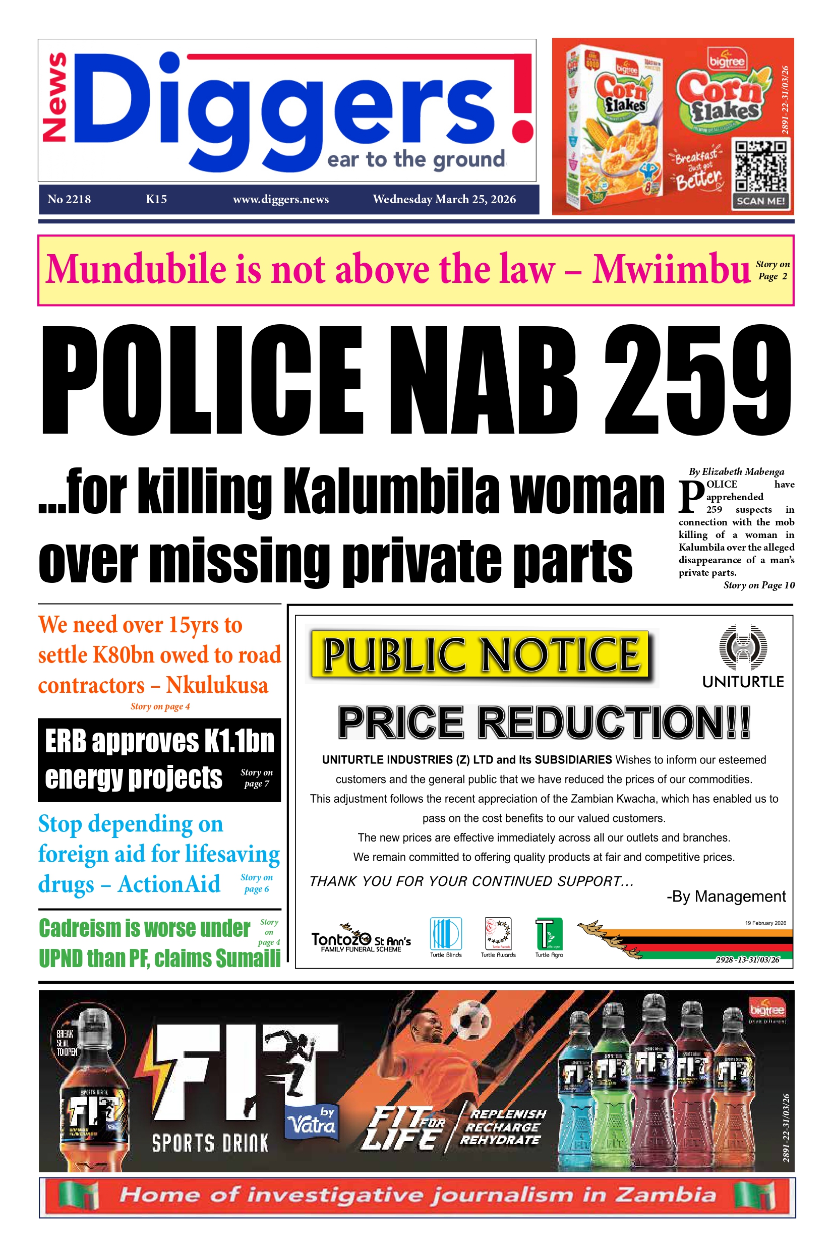 News Diggers Edition 2218 Wednesday March 25, 2026