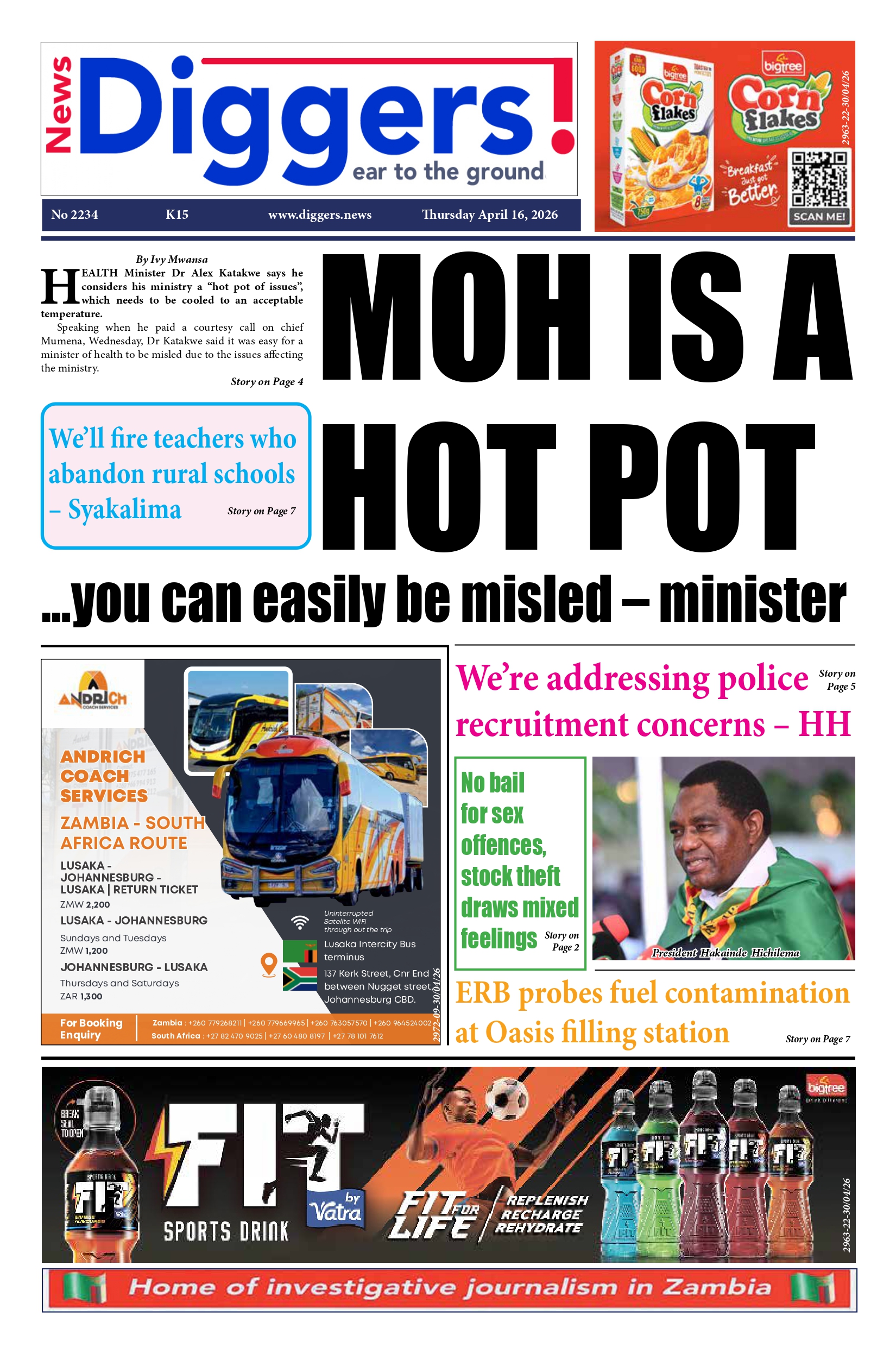  News Diggers Edition 2234 Thursday April 16, 2026 – Zambia: News Diggers!