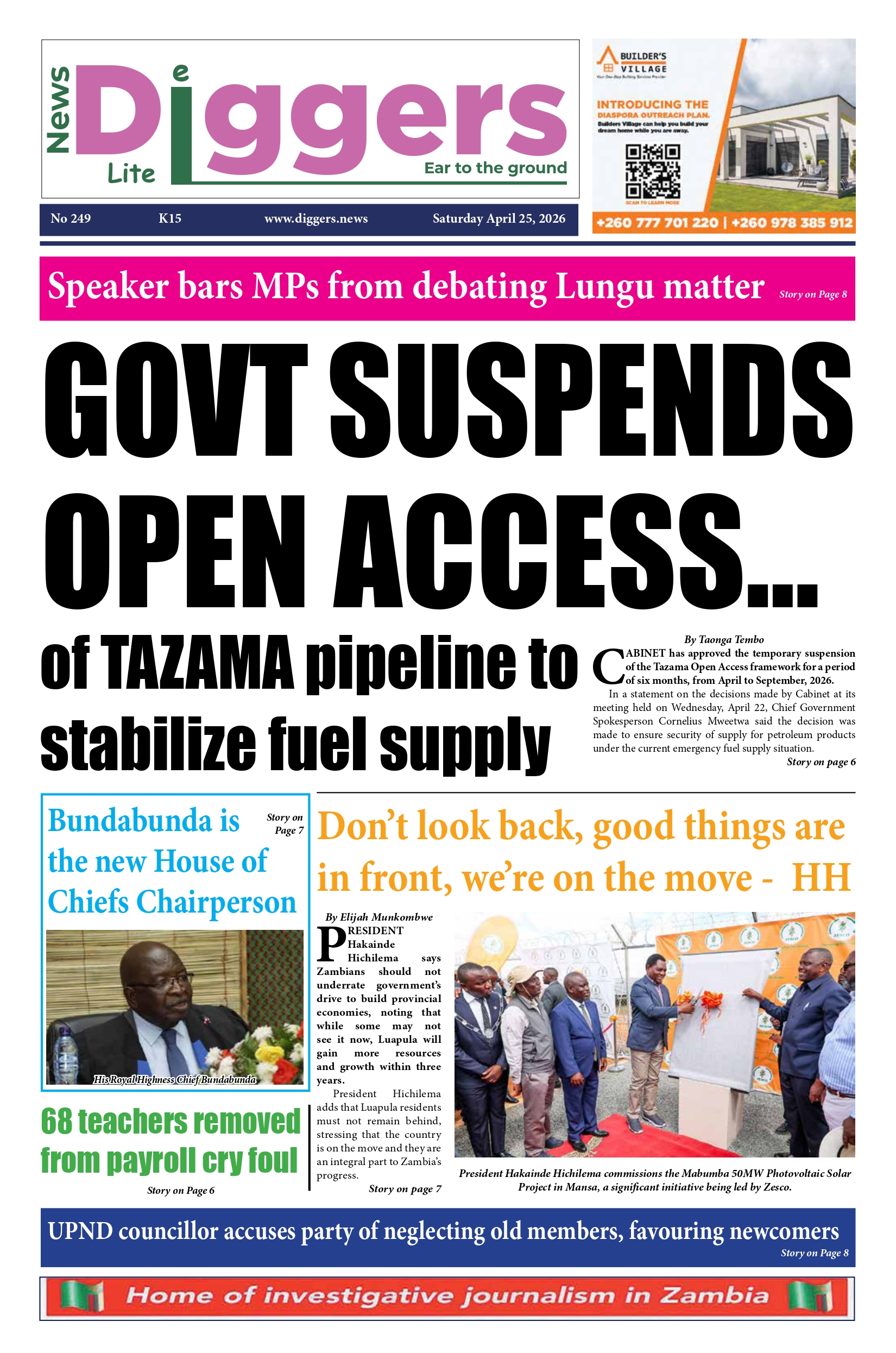 Weekend Edition 249 Saturday April 25, 2026 – Zambia: News Diggers!