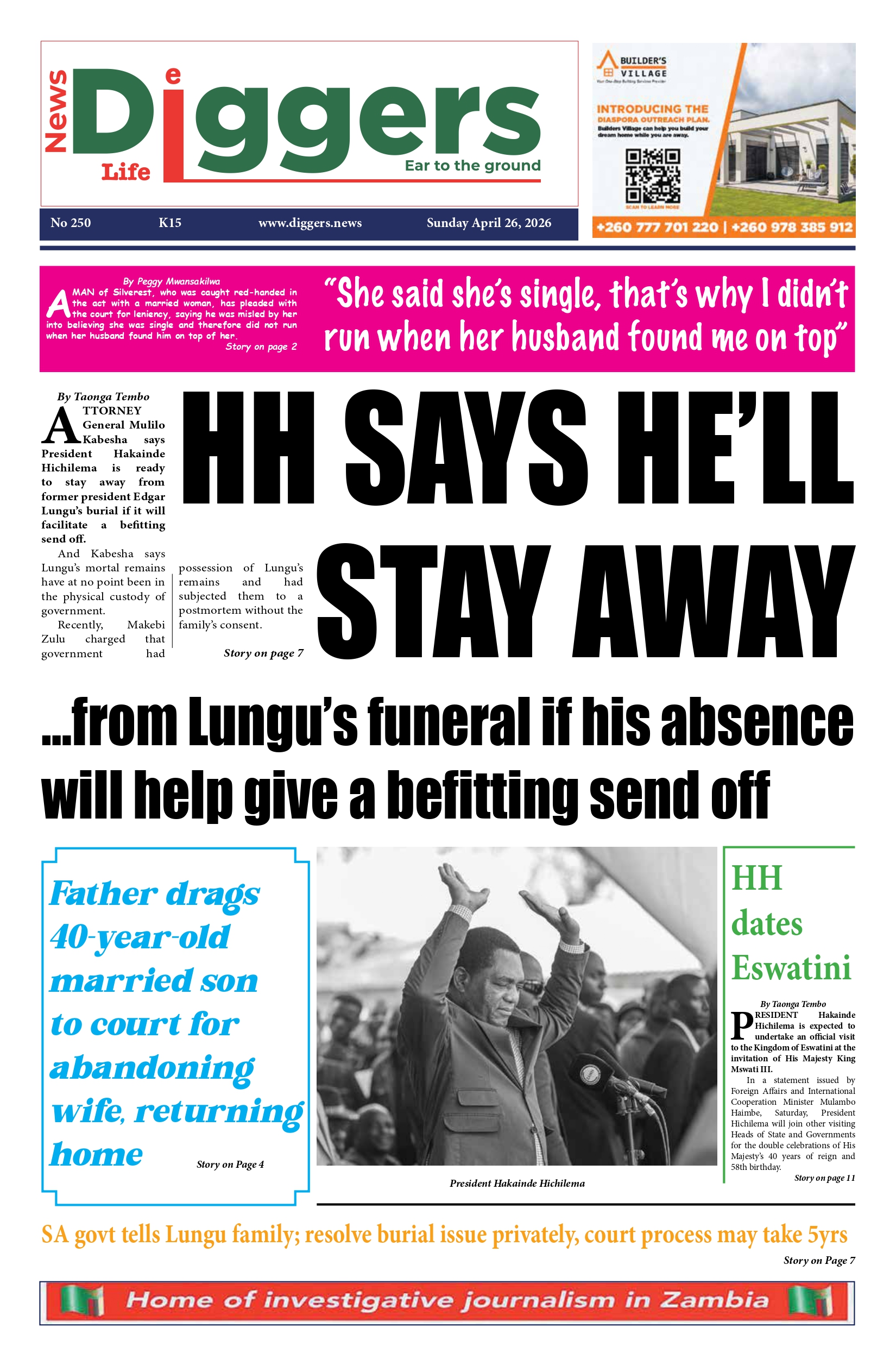 Weekend Edition 250 Sunday April 26, 2026 – Zambia: News Diggers!