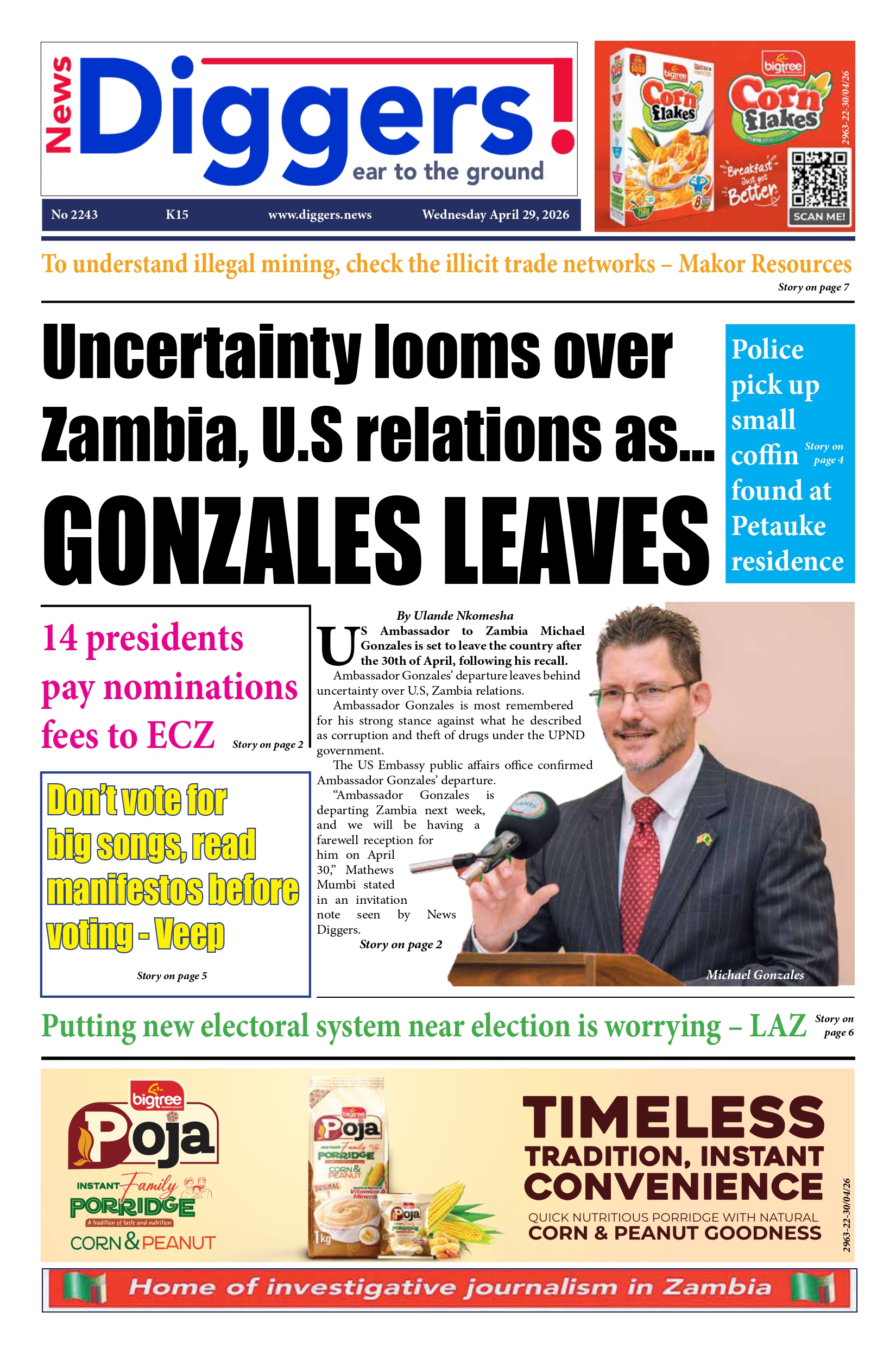 News Diggers Edition 2243 Wednesday April 29, 2026 – Zambia: News Diggers!