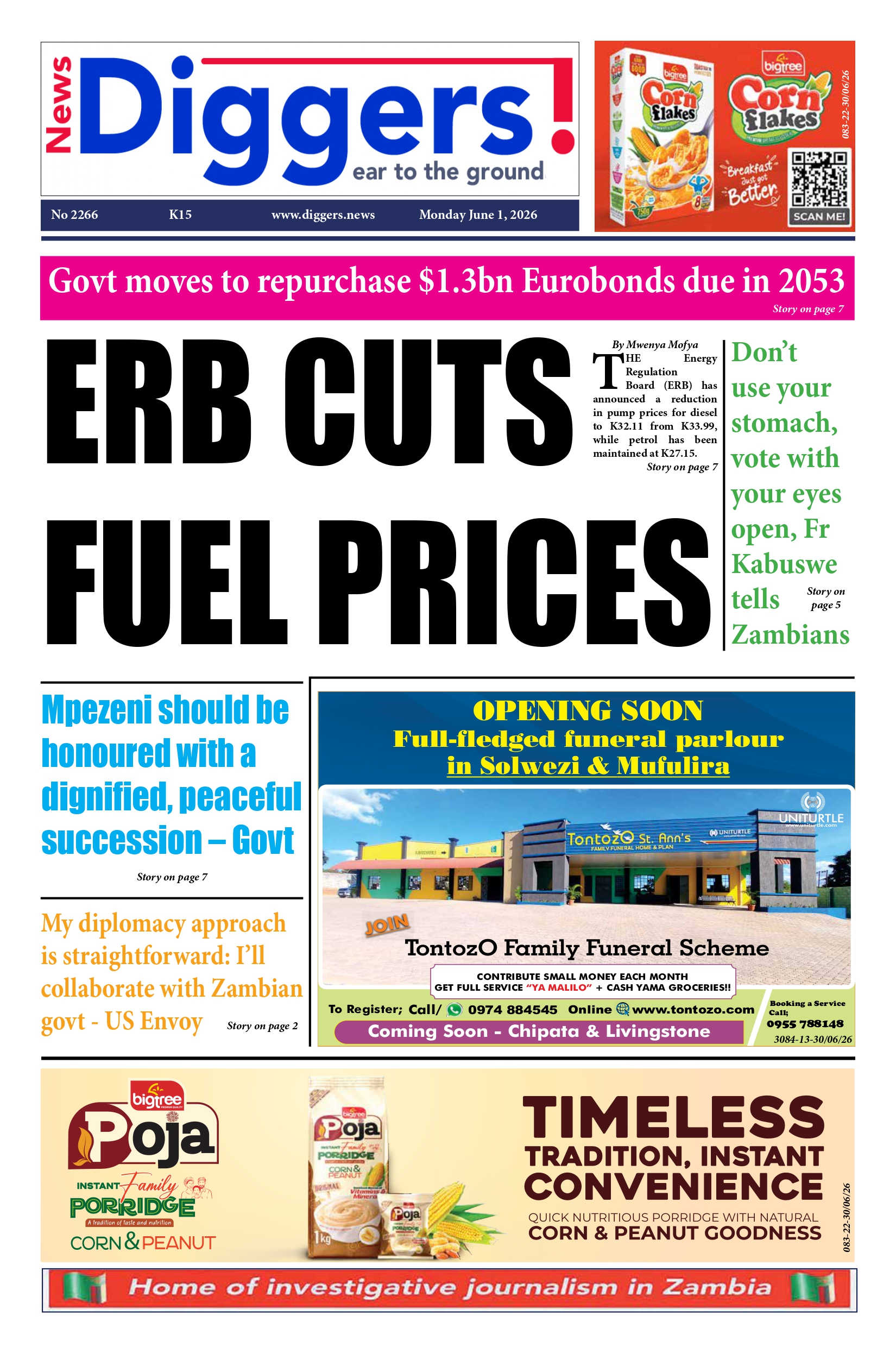  News Diggers Edition 2266 Monday June 1, 2026 – Zambia: News Diggers!