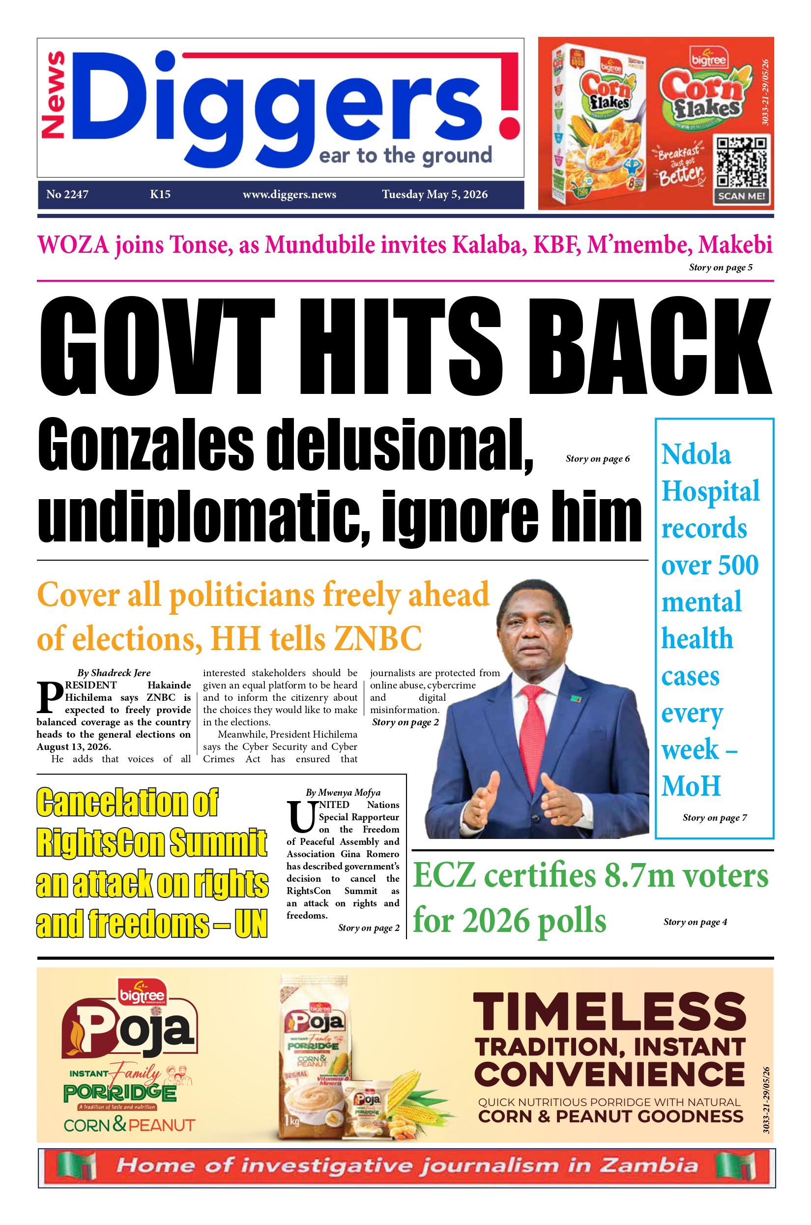  News Diggers Edition 2247 Tuesday May 5, 2026 – Zambia: News Diggers!