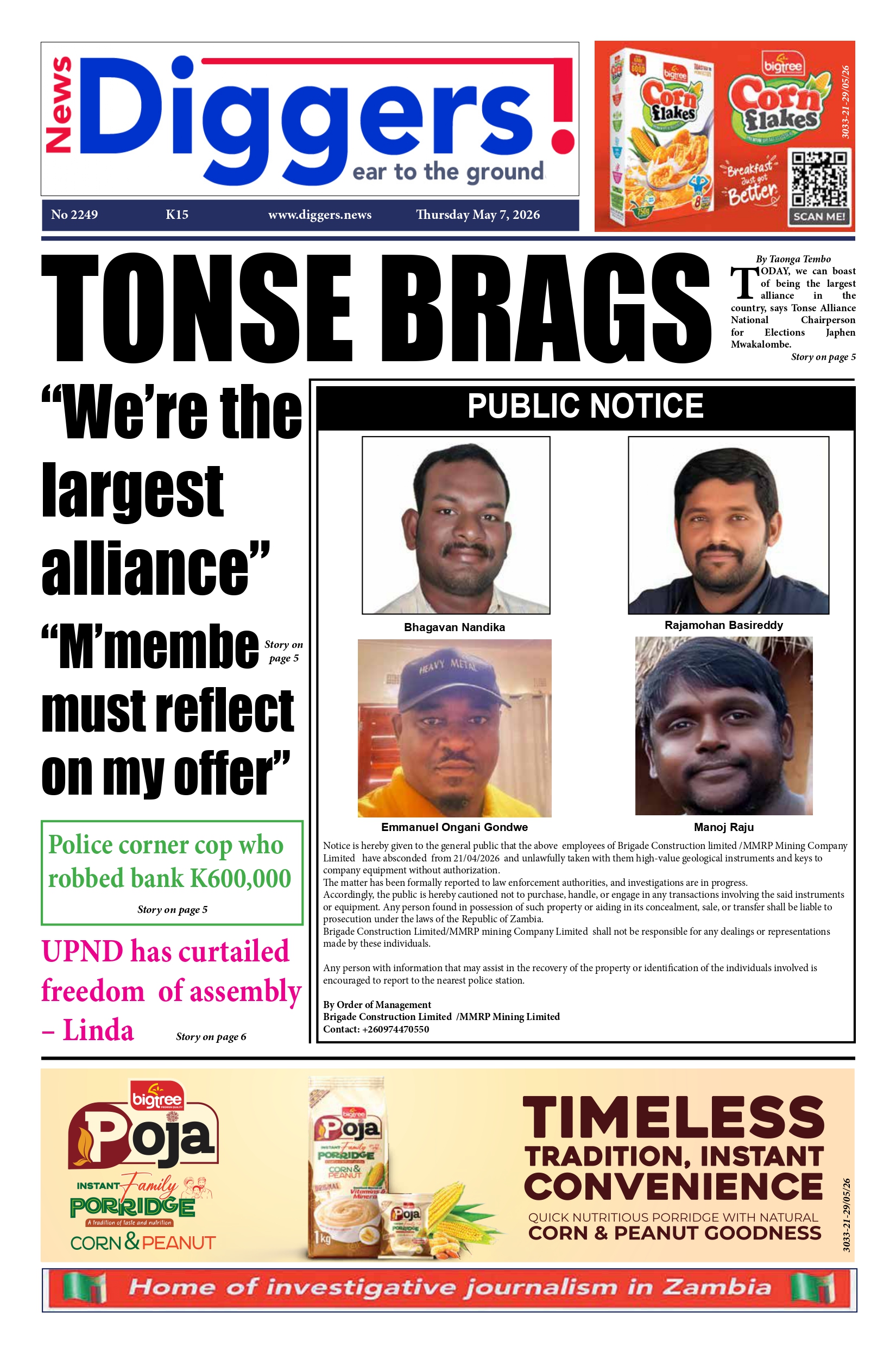 News Diggers Edition 2249 Thursday May 7, 2026