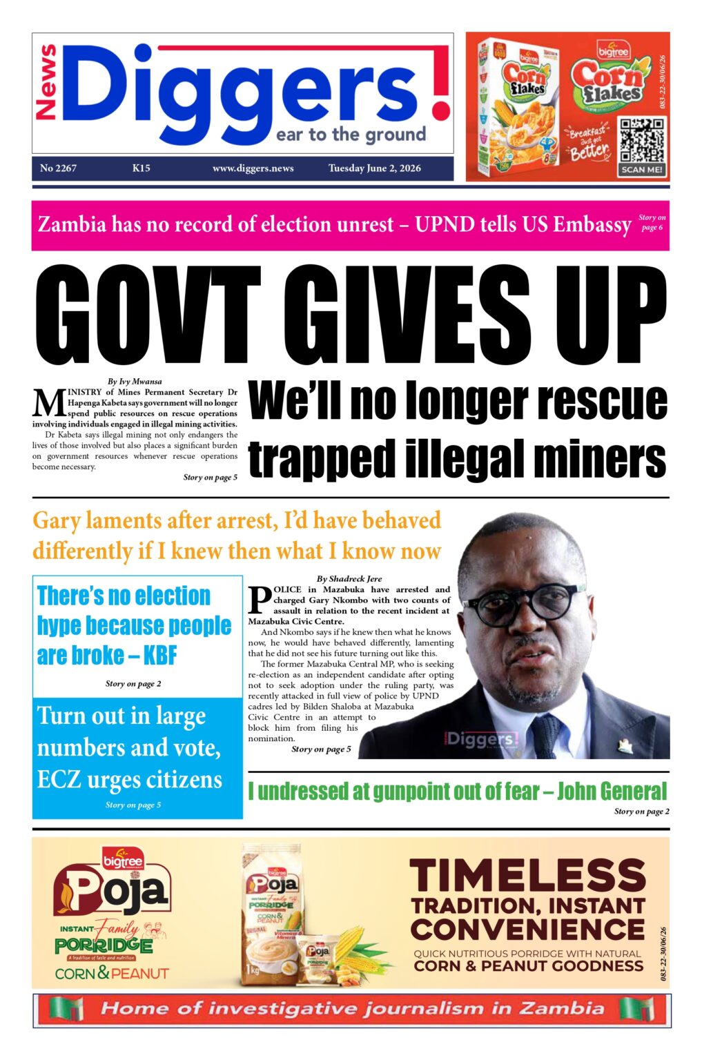 News Diggers Edition 2267 Tuesday June 2, 2026 – Zambia: News Diggers!
