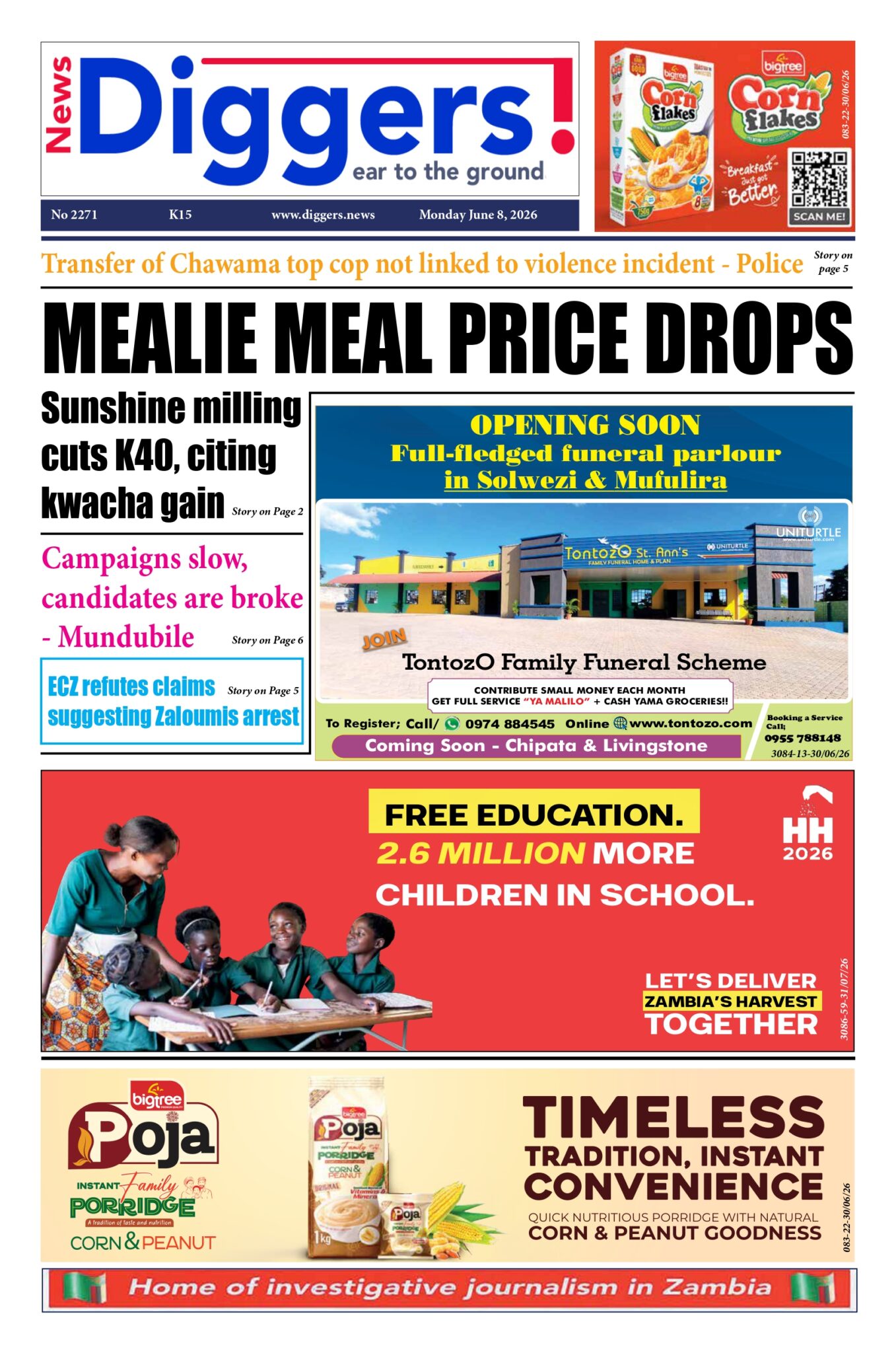 News Diggers Edition 2271 Monday June 8, 2026 – Zambia: News Diggers!