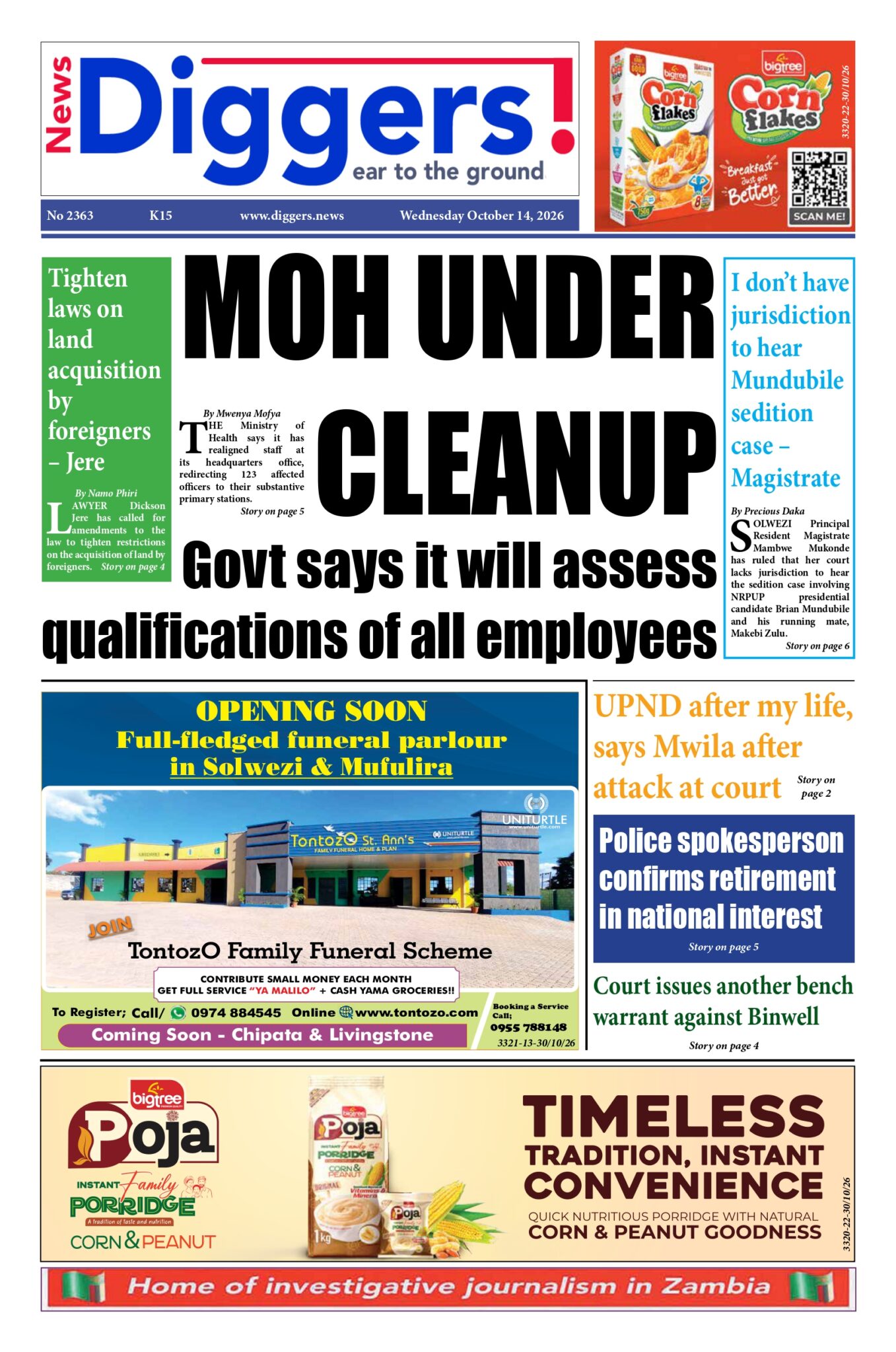 News Diggers Edition 2363 Wednesday October 14, 2026 – Zambia: News ...